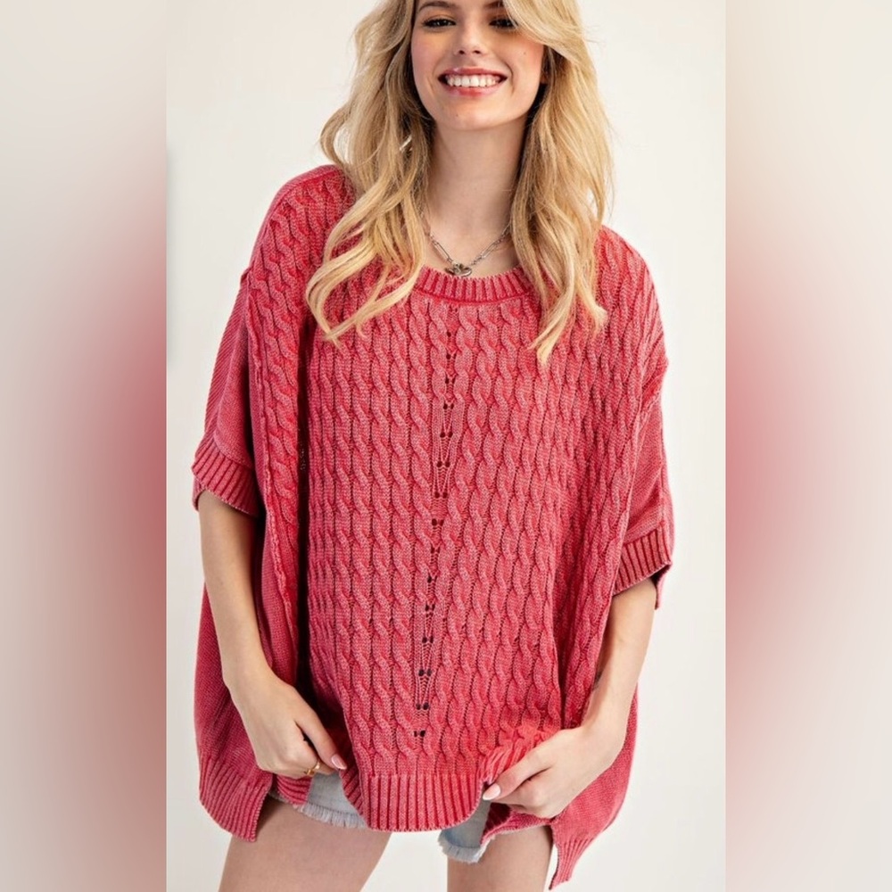 Easel Coral Cable Knit Oversized Sweater Poncho Top Medium Effortless‎ Casual